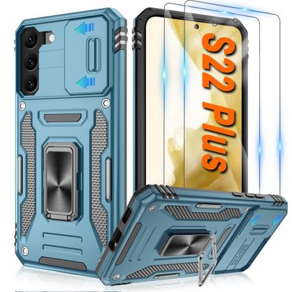 Imagem de Capa ATUMP para Galaxy S22 Plus azul de 6,6", pacote com 2 protetores de tela, suporte de 360