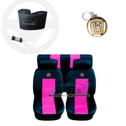 Imagem de capa banco carro couro rosa+capa volante p argo 2019