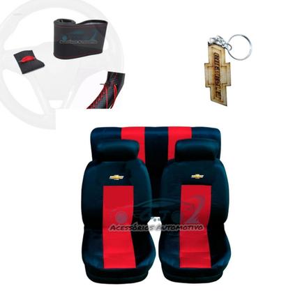 Imagem de capa banco carro material sintético vermelho+capa volante p cobalt 2011a19