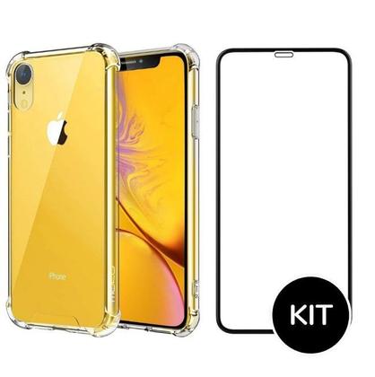 Imagem de Capa Capinha Moto Iphone XR / IP11  Anti Shock + Película 3D 5D 9D Blindada Cobre 100% Da Tela Borda Resistente