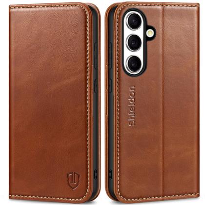 Imagem de Capa Carteira SHIELDON para Galaxy S24+ 5G - Couro Genuíno Marrom