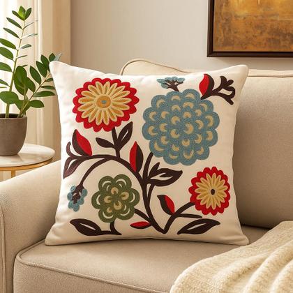 Imagem de Capa de Almofada em Linho Bordada Luxo Decorativa 43x43 cm