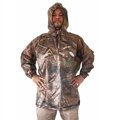 Imagem de Capa de Chuva Camuflada Impermeável Para Jardineira Profissional Reforçada Com Capuz Resistente Pvc Tipo Jaqueta Caça Pesca