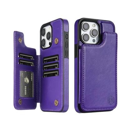 Imagem de Capa De Couro Com Bloqueio RFID Em Cor Sólida Com Fecho Magnético Duplo Para iPhone 15 pro Max 14