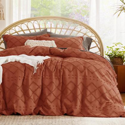Imagem de Capa de Edredom Bedsure Boho King Size Terracota - com 2 Fronhas