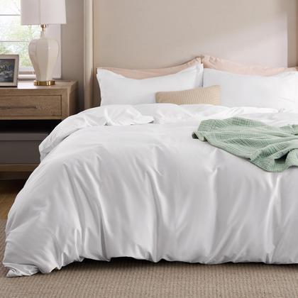 Imagem de Capa de edredom Bedsure branca King Size, eucalipto, algodão liocel