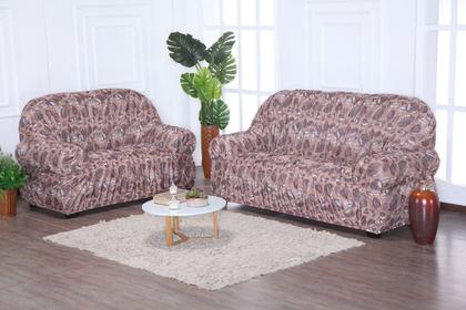 Imagem de Capa de Sofá 2 e 3 Lugares King Retrô Elasticada Malha Gel Estampa 5 Folhas Marrom