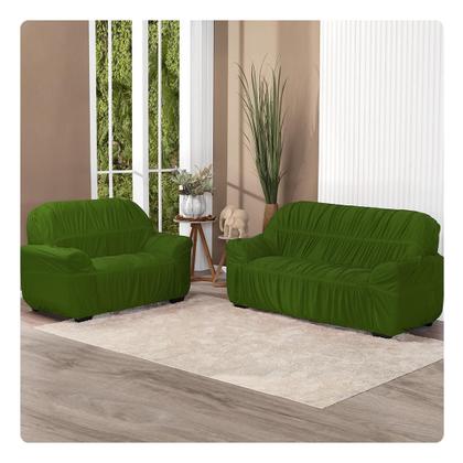 Imagem de Capa De Sofá Elasticada King 3 E 2 Lugares Sala Malha Gel Grande Verde Oliva
