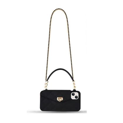 Imagem de Capa tipo carteira Yatchen para iPhone 16 Pro com alça de cordão preta