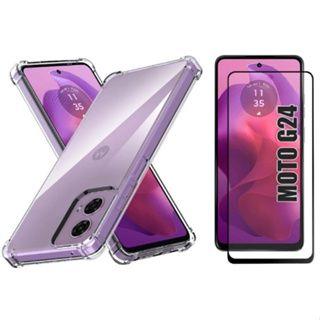 Imagem de Capa transparente para Moto G24 + Película de vidro 3D + kit limpeza