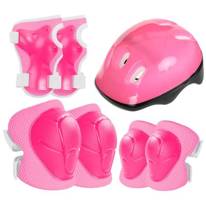 Imagem de Capacete Cotoveleira Joelheira Munhequeira Para Skate Patins Bike Infantil Rosa - Importway