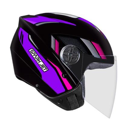 Imagem de Capacete Feminino Aberto Ebf Spark Jet Sting Preto e Lilás Brilhante Moto Motoqueiro Motociclista