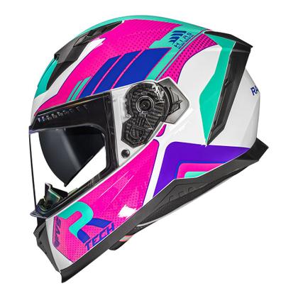 Imagem de Capacete Feminino Race Tech Volt Track Branco e Rosa Brilhante Com Óculos Interno