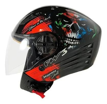 Imagem de Capacete Moto Aberto X Open Caveira Skull Fw3 Fosco Inmetro