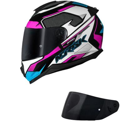 Imagem de Capacete Norisk Razor Speed Max Branco Rosa e Azul Mais Viseira Fumê