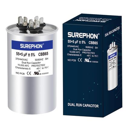 Imagem de Capacitor SUREPHON 55+5uF 370V/440VAC Dual Run Start CBB65