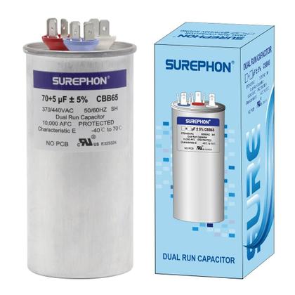 Imagem de Capacitor SUREPHON 70/5uF 370V ou 440V CBB65B para unidade AC