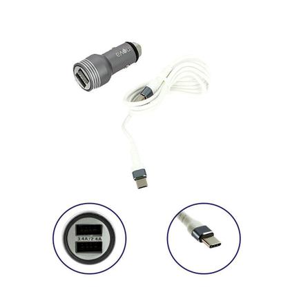 Imagem de Carregador Para Carro Mega Rápido 3.4A Com 2 Entradas USB Com Cabo Tipo C Cinza CAR-G5115 - Inova