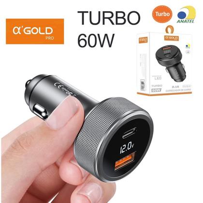 Imagem de Carregador Tomada 12v Veicular Turbo 60w USB 3.0 + Tipo C com LED PD + QC4.0