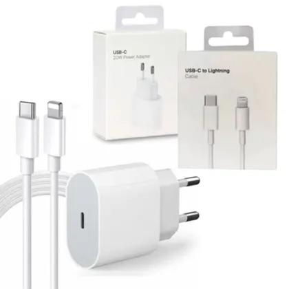 Imagem de Carregador Turbo 20w Completo Lightning Compatível com iPhone XR 11 12 13 14 Bivolt Cabo + Fonte