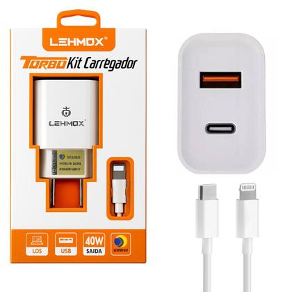 Imagem de Carregador Turbo Fonte 40W Cabo Tipo C x Ligthning Compatível com iPhone 11 12 13 14 Pro Max SE X XR 7 8 Plus