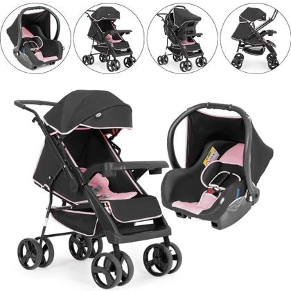 Imagem de Carrinho de Bebê com Bebê Conforto Joy 0 a 15kg Preto e Rosa Tutti Baby