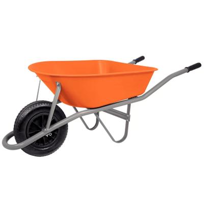 Imagem de Carrinho de Mão Tramontina Caçamba Funda Plástica Laranja 55 L, Braço Metálico  e Pneu com Câmara