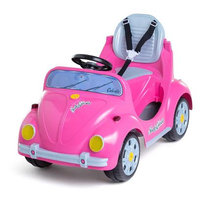 Imagem de Carrinho De Passeio Fusca Rosa Quadriciclo Infantil Fouks Calesita 2x1 Com Empurrador Pedal Buzina