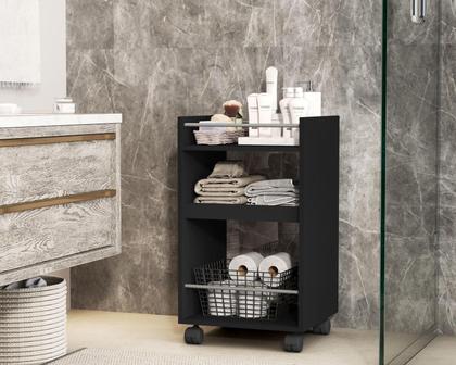 Imagem de Carrinho Organziador de Ambientes Alane Com Rodizio cor Preto - JM Casa dos Móveis