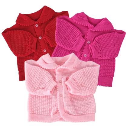 Imagem de Casaquinho de bebê cardigan kit com 3 manga longa