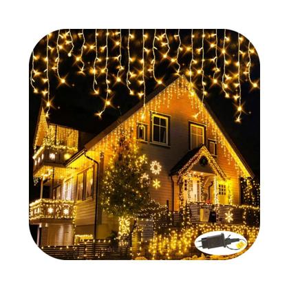 Imagem de Cascata 320 Led 10 Funções Prova D'água Branco Quente 31v Bivolt Fio Branco 8m Uso Externo Natal
