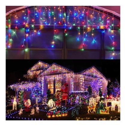Imagem de Cascata 400 Leds Colorido 10 Metro C/ Fio Branco 8 Funções 110V