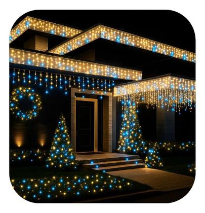 Imagem de Cascata 400 Leds Com Strobo Prova D'Água 9,5M Natal Luzes Br