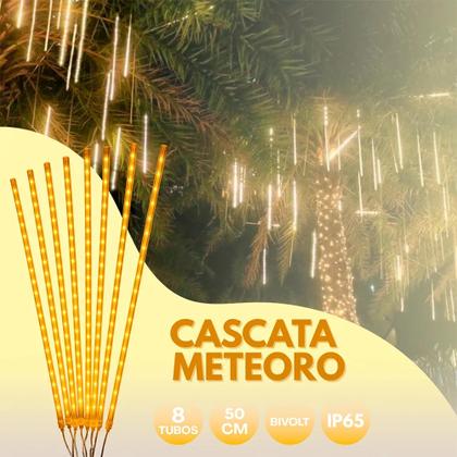 Imagem de Cascata Bastão LED Chuva Meteoro Natal Snowfall 8 Tubos 50cm Luz Branca Bivolt 288 LEDs