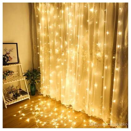 Imagem de Cascata Cortina De Natal 780 LED Luz Amarela 8 Funções 5x3m 220V