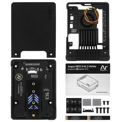 Imagem de Case Raspberry Pi 5 M.2 NVME Argon NEO 5 Com Cooler Ativo E Ventoinha PWM Para SSD