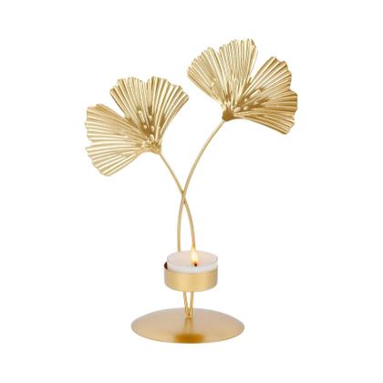 Imagem de Castiçal Dourado com Folha de Ginkgo - Decoração Luxuosa para Sala de Estar e Casamento