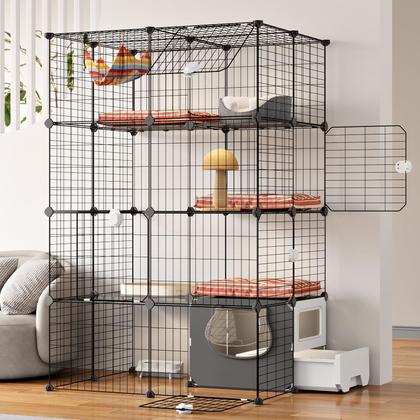 Imagem de Cat Cage Oneluck com caixa sanitária e compartimentos DIY de 4 camadas