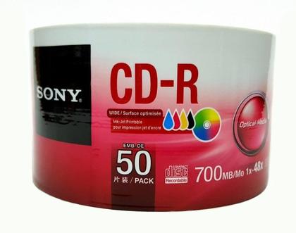 Imagem de CD-R Sony Branco Imprimível Inkjet 700MB (50 Unidades)