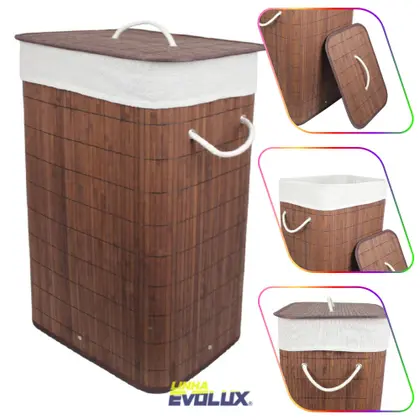 Imagem de Cesto Roupas Para Lavanderia de Bambu Marrom Organização 60 Litros