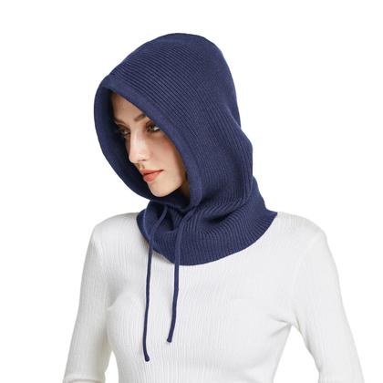 Imagem de Chapéu de inverno Facecozy Wool Blend, cachecol com capuz para mulheres, azul marinho