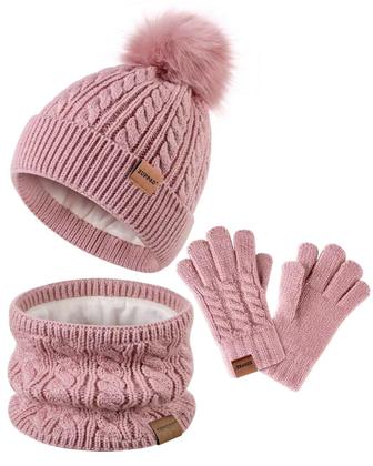 Imagem de Chapéu de inverno, luvas, conjunto de cachecol ZUPPAD para crianças, rosa