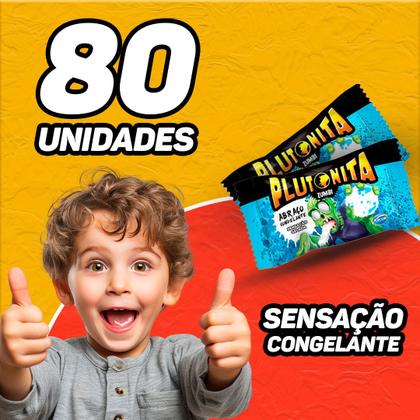 Imagem de Chiclete Plutonita Recheio Ácido Display Caixa com 40Un Cabeça de Abóbora, Baba de Bruxa, Língua Ácida, Abraço Congelante