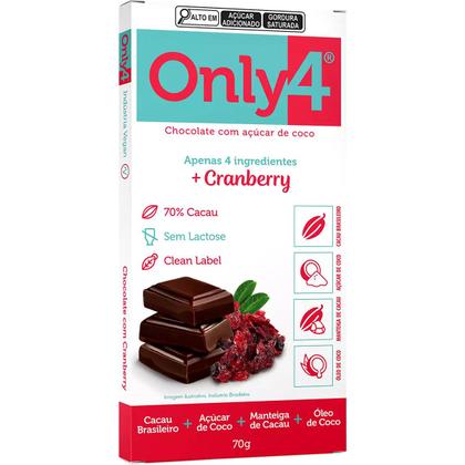 Imagem de Chocolate Only4 com Cranberry Tudo Zero Leite 70g - Vegano