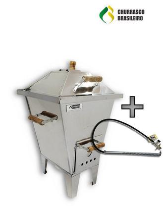 Imagem de Churrasqueira à bafo inox carvão extra pequena com kit gás