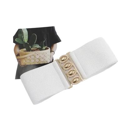 Imagem de Cinto Feminino De Moda Com Cintura Elástica E Fivela Dourada, Cinto Largo Versátil Para Vestido E