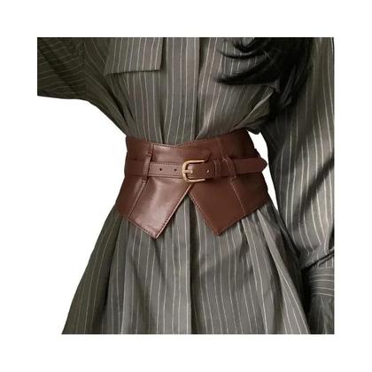 Imagem de Cinto Feminino Preto Largo De PU Com Elástico, Fivela Clássica De Pino, Faixa De Cintura Estilo