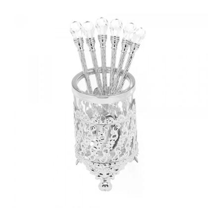 Imagem de Cj 6 colheres zamac c/suporte niquelado crystal 14cm - wolff