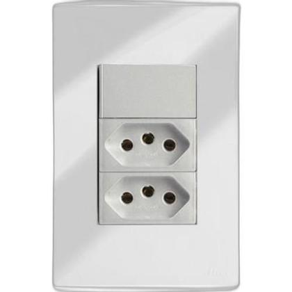 Imagem de Cj Paralelo + 2 Tomadas 10A 4X2 Recta Espelhada Prata Gloss