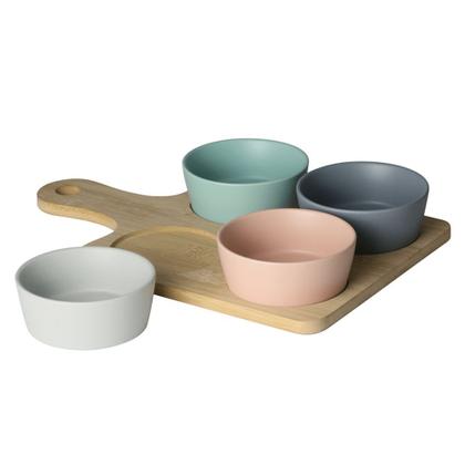 Imagem de CJ PETISQUEIRA C/BANDEJA BAMBU E 4 POTES 21x31cm